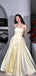 Elegant Yellow Spahetti Strap A-Line Long Prom Dress Ideas, Evening Party Dresses ,WGP1598