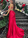 V-Neck Lace-up Sexy Red Sheath Backless Sleeveless Long Evening Dresses, Formal Dresses, WGP523