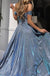 Shiny Blue Off-Shoulder A-Line Long Prom Dress Ideas, Evening Party Dresses,WGP1633