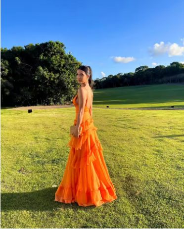 Elegant Orange V-Neck A-Line Long Prom Dress Ideas, Evening Party Dresses,WGP1641