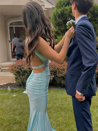 Elegant Teal Spaghetti Strap Mermaid Long Prom Dress Ideas, Evening Party Dresses,WGP1675