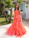 Stunning Coral Strapless Ruffle Prom Gown with Bow Detail and Flowing Chiffon Floor Length,WGP2103