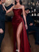 Sexy Red Spaghetti Strap Mermaid Side Slit Long Prom Dress Ideas, Evening Party Dresses , WGP1584