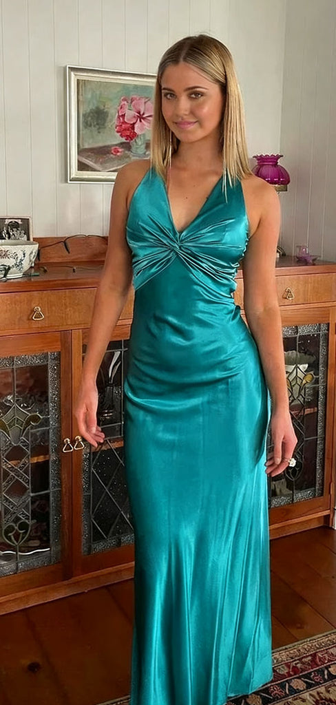 Elegant Teal V-Neck Mermaid Long Prom Dress Ideas, Evening Party Dresses,WGP1633