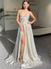 Elegant White Spaghetti Strap A-line Side Slit Sleeveless Party Prom Dresses,Evening Dress Online, WGP838