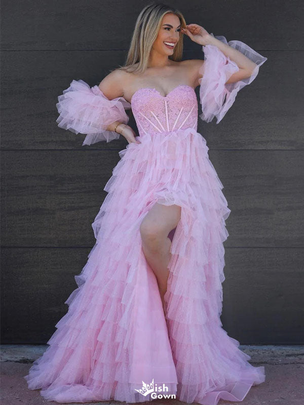 Elegant Pink Sweetheart High low Long Prom Dress Ideas, Evening Party Dresses,WGP1659