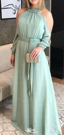 Casual Halter A-line Long Prom Dress Ideas, Evening Party Dresses,WGP1849