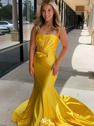 Elegant Yellow Sweetheart Mermaid Long Prom Dress Ideas, Evening Party Dresses,WGP1810