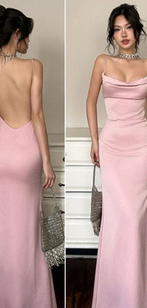Elegant Pink Spahetti Strap Mermaid Long Prom Dress Ideas, Evening Party Dresses ,WGP1874