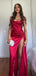 Gorgeous Red Sweetheart Mermaid Side Slit Long Prom Dress Ideas, Evening Party Dresses,WGP1858