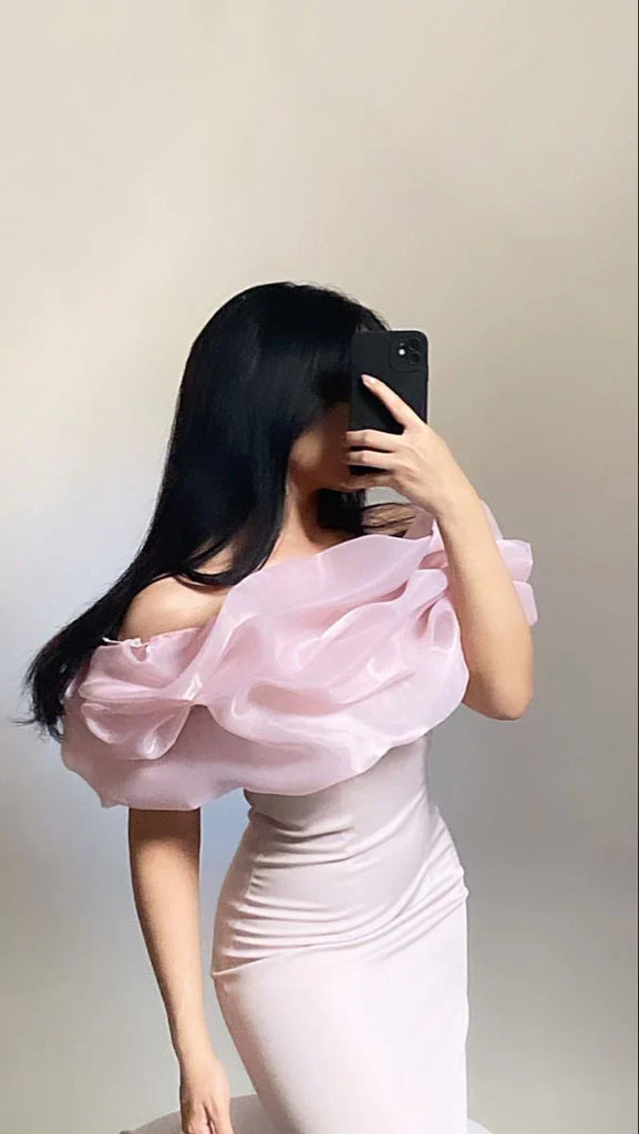 Elegant Floral Pink Off-Shoulder Mermaid Long Prom Dress Ideas, Evening Party Dresses,WGP1811