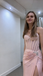 Modern Pink Mermaid Satin Prom Dress Crystal Waist Detail Boned Bodice Side Slit Skirt,WGP2048