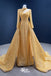 Gorgeous Yellow High Neck Long Sleeves A-line Lace up Back Party Dress Long Prom Dresses to Impress, WGP952