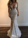 Sexy White Mermaid V-Neck Spaghetti Strap Lace Popular Long Evening Dresses, Formal Dresses, Birthday Party, WGP578