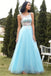 Elegant Blue A-Line Illusion Sleeveless Sequins Beading Long Formal Prom Gowns,Evening Dresses,WGP351