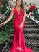 V-Neck Lace-up Sexy Red Sheath Backless Sleeveless Long Evening Dresses, Formal Dresses, WGP523