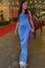 Sexy Blue Mermaid Side Slit Long Party Dress Prom Dresses,Evening Dress Online, WGP897