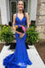 Gorgeous Blue V Neck Mermaid Long Party Dress Prom Dresses with Trailing,WGP1010
