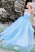Sexy Spaghetti Straps Blue A-line Mermaid Lace up Back Party Dress Long Prom Dresses to Impress , WGP963