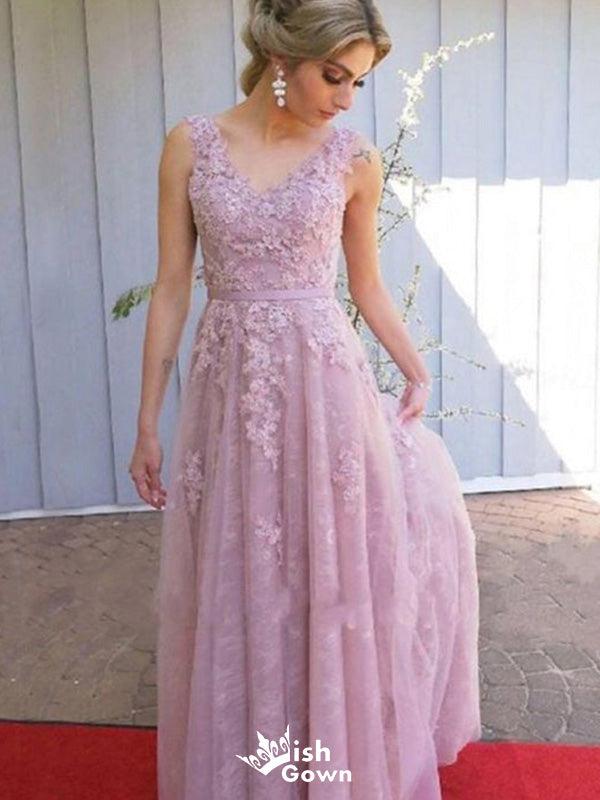 Gorgeous V-neck Lace A-line Long Prom Dress Ideas, Evening Party Dresses,WGP1367