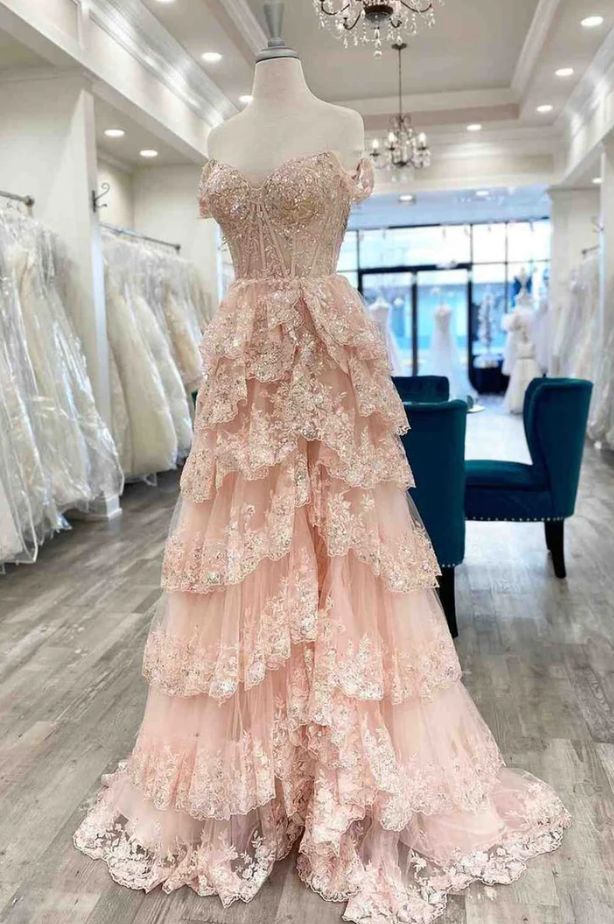 Elegant Pink Off-Shoulder Sleeveless A-Line Side Slit Long Prom Dress Ideas, Evening Party Dresses , WGP1886