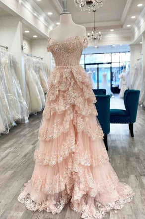 Elegant Pink Off-Shoulder Sleeveless A-Line Side Slit Long Prom Dress Ideas, Evening Party Dresses , WGP1886