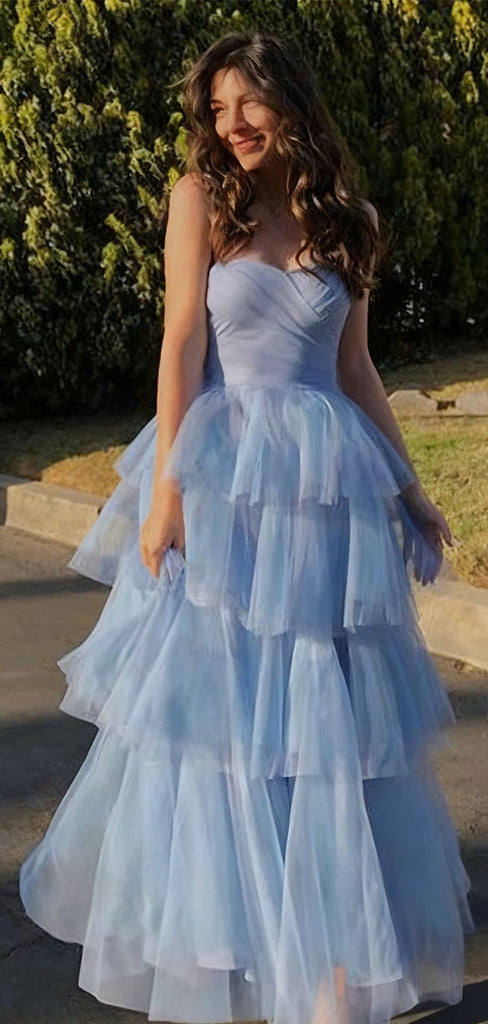 Elegant Blue Sweetheart A-Line Long Prom Dress Ideas, Evening Party Dresses , WGP1586