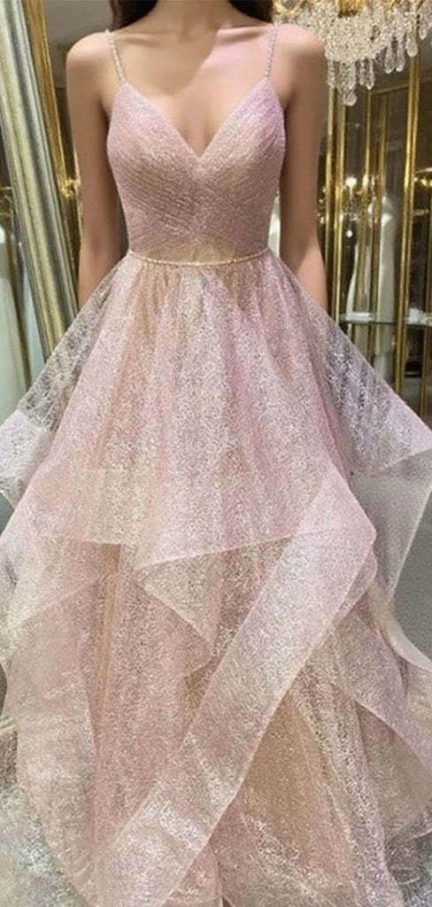 Gorgeous Pink Spaghetti Strap Sleeveless A-Line Long Prom Dress Ideas, Evening Party Dresses , WGP1887