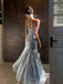 Elegant Blue Spaghetti Strap Mermaid Applique Long Prom Dress Ideas, Evening Party Dresses,WGP1704