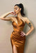 Elegant Gold One-Shoulder Mermaid Side Slit Long Prom Dress Ideas, Evening Party Dresses,WGP1939