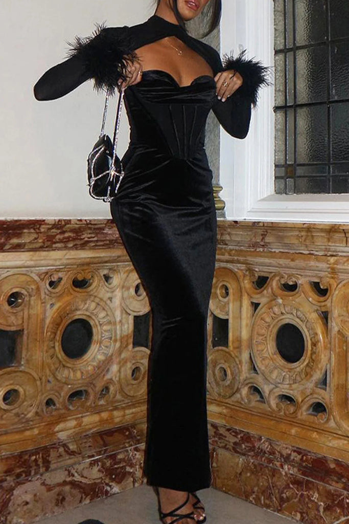 Sexy Pink Velvet Long Sleeve Mermaid Long Prom Dress Ideas, Evening Party Dresses,WGP1754