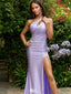 Elegant Purple One-Shoulder Mermaid Side Slit Long Prom Dress Ideas, Evening Party Dresses,WGP1617