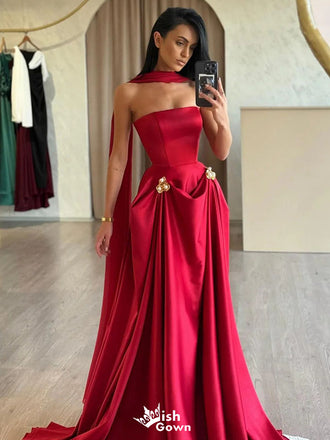 Elegant Red Sweetheart Sleeveless A-Line Long Prom Dress Ideas, Evening Party Dresses, WGP1572
