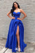 Charming Blue Strapless Sweetheart Lace up Back Side Slit Long Party Dress Prom Dresses,Evening Dress Online, WGP902