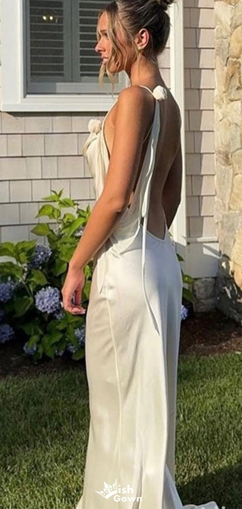 Elegant Spaghetti Strap V-neck Backless Mermaid Long Prom Dress Ideas, Evening Party Dresses,WGP1427
