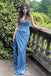 Stylish Shiny Blue Side Slit Sheath Long Party Dress Prom Dresses ,WGP1029