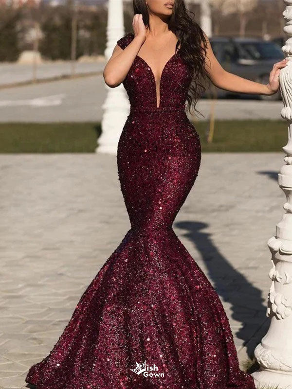 Gorgeous Red Sweetheart Mermaid Sequin Long Prom Dress Ideas, Evening Party Dresses ,WGP1871