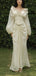 Unique Floral White V-Neck Long Sleeve Long Prom Dress Ideas, Evening Party Dresses,WGP1816
