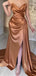 Elegant Gold Sweetheart Sleeveless Mermaid Side Slit Long Prom Dress Ideas, Evening Party Dresses , WGP1888