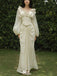 Unique Floral White V-Neck Long Sleeve Long Prom Dress Ideas, Evening Party Dresses,WGP1816