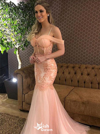 Sexy Pink Off-Shoulder Mermaid Long Prom Dress Ideas, Evening Party Dresses,WGP1855