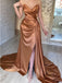 Elegant Gold Sweetheart Sleeveless Mermaid Side Slit Long Prom Dress Ideas, Evening Party Dresses , WGP1888
