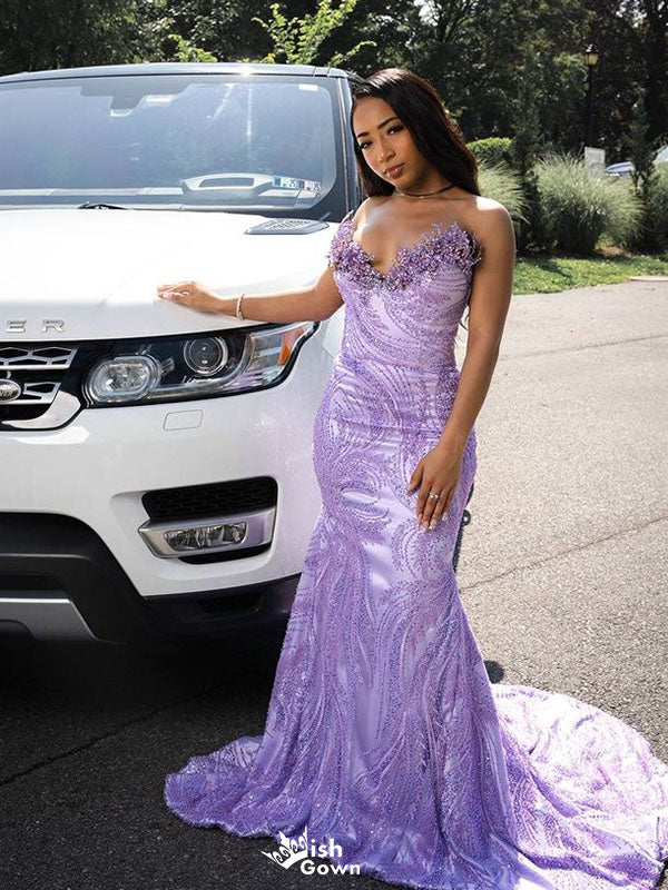 Sexy Sweetheart Lavender Applique Mermaid Long Prom Dress Ideas, Evening Party Dresses,WGP1600