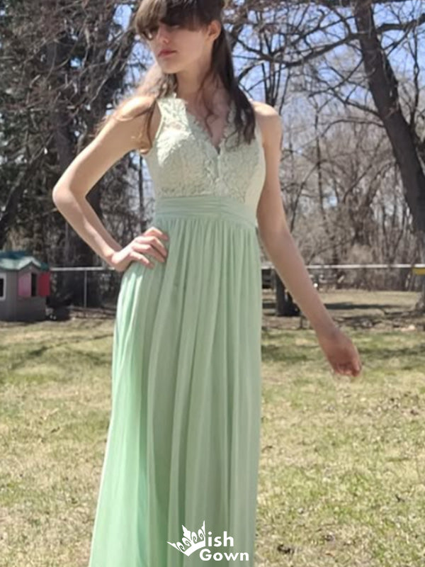 Gorgeous V-neck Lace A-line Long Prom Dress Ideas, Evening Party Dresses,WGP1458