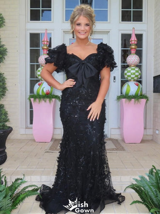 Formal Short Sleeves Unique Lace Mermaid Long Prom Dress Ideas, Evening Party Dresses,WGP1472