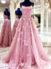 3D Flower A-line Spaghetti Straps Lace up Back Straight Neck Long Party Dress Prom Dresses,Evening Dress Online, WGP886