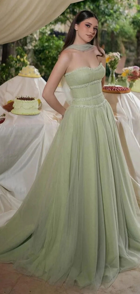 Elegant Green Sweetheart A-Line Long Prom Dress Ideas, Evening Party Dresses,WGP1606