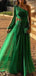 Elegant Green One-Shoulder A-Line Long Prom Dress Ideas, Evening Party Dresses,WGP1636