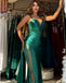Elegant Green Spaghetti Strap Mermaid Side Slit Long Prom Dress Ideas, Evening Party Dresses ,  WGP1589