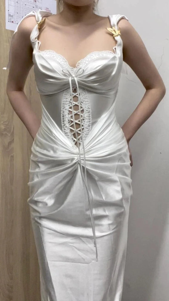 Elegant White Spaghetti Strap Mermaid Long Prom Dress Ideas, Evening Party Dresses,WGP1779